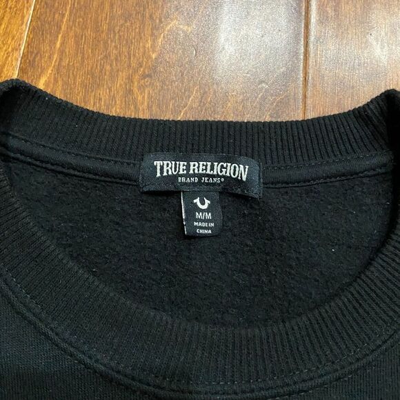 True Religion Fashion For The Senses Crewneck Sweatshirt Black White Mens Medium - Picture 5 of 7